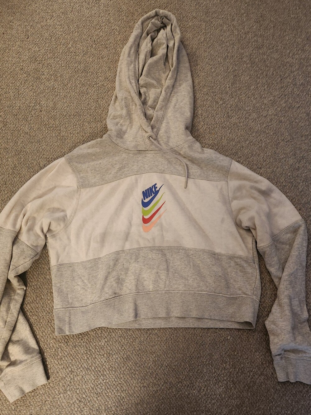 Women's Nike Cropped Hoodie with Blue, Green and Coral Swooshes